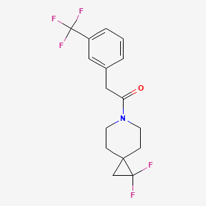 molecular formula C16H16F5NO B2482332 1-(1,1-Difluoro-6-azaspiro[2.5]octan-6-yl)-2-(3-(trifluorometil)fenil)etan-1-ona CAS No. 2097910-09-1