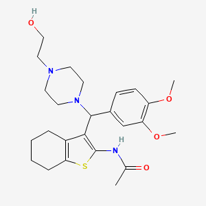 molecular formula C25H35N3O4S B2482337 N-(3-{(3,4-dimethoxyphenyl)[4-(2-hydroxyethyl)piperazin-1-yl]methyl}-4,5,6,7-tetrahydro-1-benzothien-2-yl)acetamide CAS No. 867135-69-1