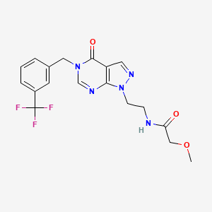 molecular formula C18H18F3N5O3 B2482338 2-methoxy-N-(2-(4-oxo-5-(3-(trifluoromethyl)benzyl)-4,5-dihydro-1H-pyrazolo[3,4-d]pyrimidin-1-yl)ethyl)acetamide CAS No. 922846-69-3