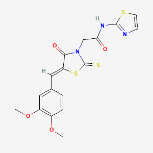 molecular formula C17H15N3O4S3 B2482340 2-[(5Z)-5-[(3,4-dimethoxyphenyl)methylidene]-4-oxo-2-sulfanylidene-1,3-thiazolidin-3-yl]-N-(1,3-thiazol-2-yl)acetamide CAS No. 300378-64-7