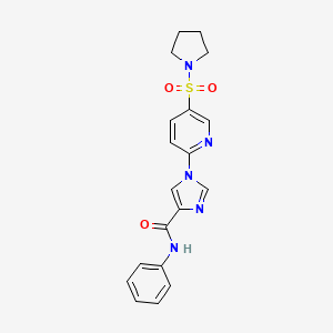 molecular formula C19H19N5O3S B2482341 N~4~-phenyl-1-[5-(1-pyrrolidinylsulfonyl)-2-pyridyl]-1H-imidazole-4-carboxamide CAS No. 1251598-27-2