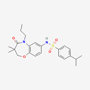 molecular formula C23H30N2O4S B2482347 N-(3,3-dimethyl-4-oxo-5-propyl-2,3,4,5-tetrahydrobenzo[b][1,4]oxazepin-7-yl)-4-isopropylbenzenesulfonamide CAS No. 922003-51-8