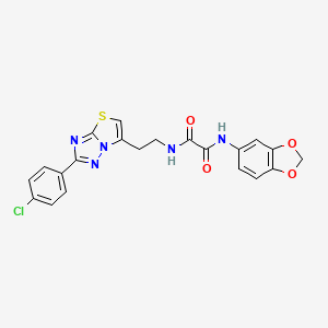 molecular formula C21H16ClN5O4S B2482348 N1-(benzo[d][1,3]dioxol-5-yl)-N2-(2-(2-(4-chlorophenyl)thiazolo[3,2-b][1,2,4]triazol-6-yl)ethyl)oxalamide CAS No. 894037-75-3