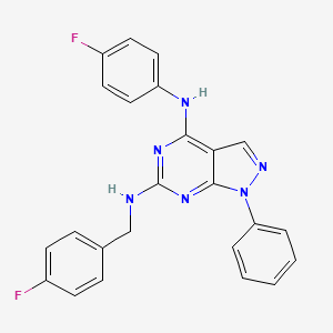 molecular formula C24H18F2N6 B2482350 N~6~-(4-氟苄基)-N~4~-(4-氟苯基)-1-苯基-1H-吡唑并[3,4-d]嘧啶-4,6-二胺 CAS No. 955305-36-9