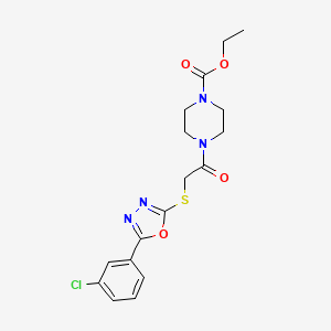 molecular formula C17H19ClN4O4S B2482373 乙酸乙酯-4-(2-((5-(3-氯苯基)-1,3,4-噁二唑-2-基)硫代)乙酰)哌嗪-1-甲酸酯 CAS No. 850937-58-5