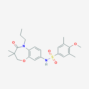 molecular formula C23H30N2O5S B2482381 N-(3,3-二甲基-4-氧代-5-丙基-2,3,4,5-四氢苯并[b][1,4]噁烯-8-基)-4-甲氧基-3,5-二甲基苯磺酰胺 CAS No. 922124-44-5