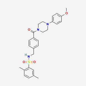 molecular formula C27H31N3O4S B2482386 N-(4-(4-(4-methoxyphenyl)piperazine-1-carbonyl)benzyl)-2,5-dimethylbenzenesulfonamide CAS No. 690644-03-2