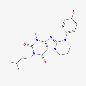 molecular formula C20H24FN5O2 B2482387 9-(4-fluorophenyl)-1-methyl-3-(3-methylbutyl)-7,8-dihydro-6H-purino[7,8-a]pyrimidine-2,4-dione CAS No. 893953-11-2