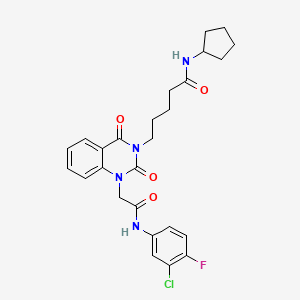 5-(1-(2-((3-chloro-4-fluorophenyl)amino)-2-oxoethyl)-2,4-dioxo-1,2-dihydroquinazolin-3(4H)-yl)-N-cyclopentylpentanamide