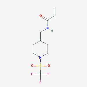 molecular formula C10H15F3N2O3S B2482400 N-[(1-trifluoromethanesulfonylpiperidin-4-yl)methyl]prop-2-enamide CAS No. 2094210-28-1
