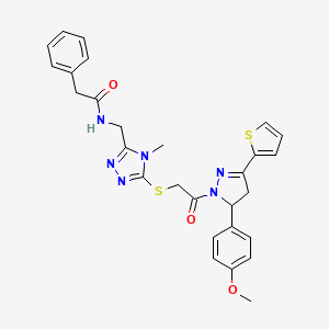 N-((5-((2-(5-(4-methoxyphenyl)-3-(thiophen-2-yl)-4,5-dihydro-1H-pyrazol-1-yl)-2-oxoethyl)thio)-4-methyl-4H-1,2,4-triazol-3-yl)methyl)-2-phenylacetamide