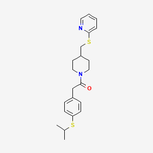 2-(4-(Isopropylthio)phenyl)-1-(4-((pyridin-2-ylthio)methyl)piperidin-1-yl)ethanone