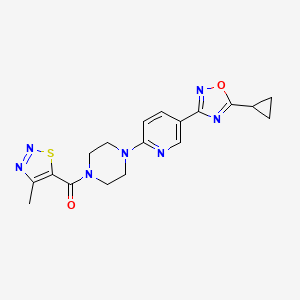 molecular formula C18H19N7O2S B2482424 (4-(5-(5-环丙基-1,2,4-噁二唑-3-基)吡啶-2-基)哌嗪-1-基)(4-甲基-1,2,3-噻二唑-5-基)甲酮 CAS No. 1235080-43-9