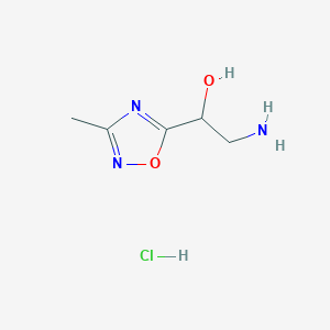 molecular formula C5H10ClN3O2 B2482425 2-Amino-1-(3-methyl-1,2,4-oxadiazol-5-yl)ethanol;hydrochloride CAS No. 2470437-78-4