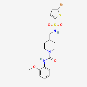 molecular formula C18H22BrN3O4S2 B2482429 4-((5-bromothiophene-2-sulfonamido)methyl)-N-(2-methoxyphenyl)piperidine-1-carboxamide CAS No. 1235312-26-1