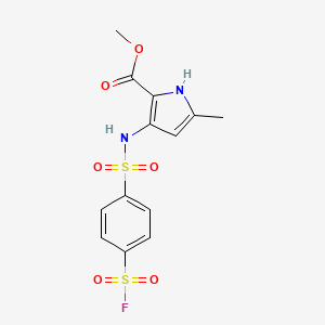 molecular formula C13H13FN2O6S2 B2482430 Methyl 3-[(4-fluorosulfonylphenyl)sulfonylamino]-5-methyl-1H-pyrrole-2-carboxylate CAS No. 1607281-12-8