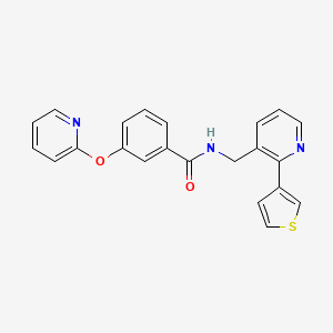 molecular formula C22H17N3O2S B2482442 3-(pyridin-2-yloxy)-N-((2-(thiophen-3-yl)pyridin-3-yl)methyl)benzamide CAS No. 2034345-13-4