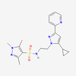 molecular formula C19H24N6O2S B2482443 N-(2-(5-cyclopropyl-3-(pyridin-2-yl)-1H-pyrazol-1-yl)ethyl)-1,3,5-trimethyl-1H-pyrazole-4-sulfonamide CAS No. 1797674-43-1