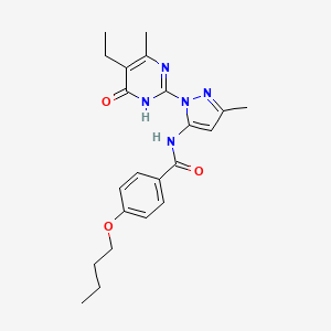 molecular formula C22H27N5O3 B2482446 4-butoxy-N-(1-(5-ethyl-4-methyl-6-oxo-1,6-dihydropyrimidin-2-yl)-3-methyl-1H-pyrazol-5-yl)benzamide CAS No. 1001943-46-9