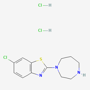 molecular formula C12H16Cl3N3S B2482447 6-Chloro-2-(1,4-diazepan-1-yl)benzo[d]thiazole dihydrochloride CAS No. 928026-32-8