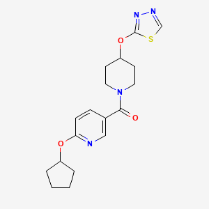 molecular formula C18H22N4O3S B2482459 (4-((1,3,4-Thiadiazol-2-yl)oxy)piperidin-1-yl)(6-(cyclopentyloxy)pyridin-3-yl)methanone CAS No. 2190365-47-8