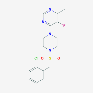molecular formula C16H18ClFN4O2S B2482471 4-[4-[(2-Chlorophenyl)methylsulfonyl]piperazin-1-yl]-5-fluoro-6-methylpyrimidine CAS No. 2380167-83-7