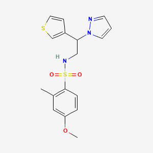 molecular formula C17H19N3O3S2 B2482483 N-(2-(1H-pyrazol-1-yl)-2-(thiophen-3-yl)ethyl)-4-methoxy-2-methylbenzenesulfonamide CAS No. 2034341-43-8