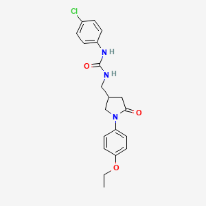 molecular formula C20H22ClN3O3 B2482484 1-(4-Chlorophenyl)-3-((1-(4-ethoxyphenyl)-5-oxopyrrolidin-3-yl)methyl)urea CAS No. 955236-47-2