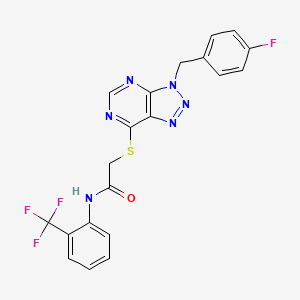 molecular formula C20H14F4N6OS B2482486 2-((3-(4-fluorobenzyl)-3H-[1,2,3]triazolo[4,5-d]pyrimidin-7-yl)thio)-N-(2-(trifluoromethyl)phenyl)acetamide CAS No. 863457-86-7