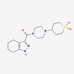 molecular formula C17H26N4O3S B2482487 (4-(1,1-dioxidotetrahydro-2H-thiopyran-4-yl)piperazin-1-yl)(4,5,6,7-tetrahydro-1H-indazol-3-yl)methanone CAS No. 2034459-57-7