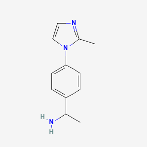 molecular formula C12H15N3 B2482493 1-[4-(2-甲基-1H-咪唑-1-基)苯基]乙基胺 CAS No. 893751-83-2