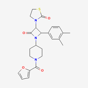 molecular formula C24H27N3O4S B2482498 3-[2-(3,4-Dimethylphenyl)-1-[1-(furan-2-carbonyl)piperidin-4-yl]-4-oxoazetidin-3-yl]-1,3-thiazolidin-2-one CAS No. 1252082-32-8