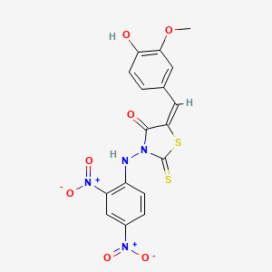 molecular formula C17H12N4O7S2 B2482515 (E)-3-((2,4-dinitrophenyl)amino)-5-(4-hydroxy-3-methoxybenzylidene)-2-thioxothiazolidin-4-one CAS No. 881815-67-4