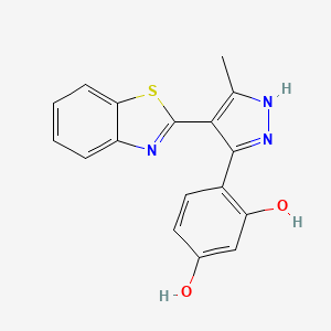 molecular formula C17H13N3O2S B2482523 4-(4-Benzothiazol-2-yl-5-methyl-1H-pyrazol-3-yl)-benzene-1,3-diol CAS No. 304889-61-0