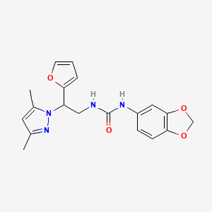 molecular formula C19H20N4O4 B2482524 1-(benzo[d][1,3]dioxol-5-yl)-3-(2-(3,5-dimethyl-1H-pyrazol-1-yl)-2-(furan-2-yl)ethyl)urea CAS No. 2034565-94-9