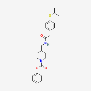 molecular formula C24H30N2O3S B2482538 Phenyl 4-((2-(4-(isopropylthio)phenyl)acetamido)methyl)piperidine-1-carboxylate CAS No. 1325689-73-3