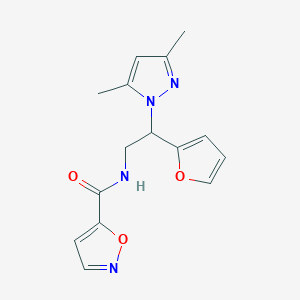 molecular formula C15H16N4O3 B2482539 N-(2-(3,5-二甲基-1H-吡唑-1-基)-2-(呋喃-2-基)乙基)异噁唑-5-甲酰胺 CAS No. 2176070-30-5
