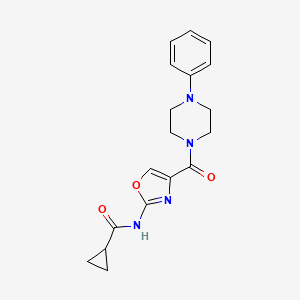 molecular formula C18H20N4O3 B2482548 N-(4-(4-phenylpiperazine-1-carbonyl)oxazol-2-yl)cyclopropanecarboxamide CAS No. 1396808-75-5