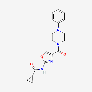 molecular formula C18H20N4O3 B2482548 N-[4-(4-phénylpipérazine-1-carbonyl)-1,3-oxazol-2-yl]cyclopropanecarboxamide CAS No. 1396808-75-5