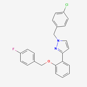 molecular formula C23H18ClFN2O B2482549 1-(4-chlorobenzyl)-3-{2-[(4-fluorobenzyl)oxy]phenyl}-1H-pyrazole CAS No. 477713-50-1