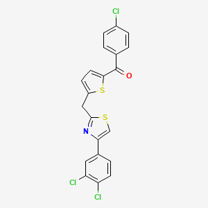 molecular formula C21H12Cl3NOS2 B2482561 (4-Chlorophenyl)(5-{[4-(3,4-dichlorophenyl)-1,3-thiazol-2-yl]methyl}-2-thienyl)methanone CAS No. 400075-84-5