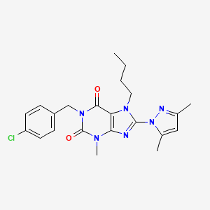 molecular formula C22H25ClN6O2 B2482567 7-丁基-1-(4-氯苯甲基)-8-(3,5-二甲基-1H-吡唑-1-基)-3-甲基-1H-嘧啶-2,6(3H,7H)-二酮 CAS No. 1020453-87-5