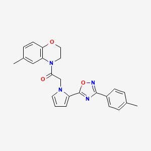 molecular formula C24H22N4O3 B2482570 1-(6-methyl-2,3-dihydro-4H-1,4-benzoxazin-4-yl)-2-{2-[3-(4-methylphenyl)-1,2,4-oxadiazol-5-yl]-1H-pyrrol-1-yl}ethanone CAS No. 1261011-81-7