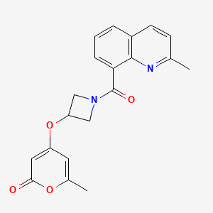 molecular formula C20H18N2O4 B2482572 6-methyl-4-((1-(2-methylquinoline-8-carbonyl)azetidin-3-yl)oxy)-2H-pyran-2-one CAS No. 1787880-10-7