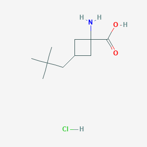 molecular formula C10H20ClNO2 B2482587 1-Amino-3-(2,2-dimethylpropyl)cyclobutane-1-carboxylic acid;hydrochloride CAS No. 2503203-21-0