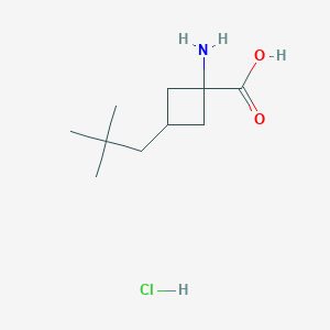 molecular formula C10H20ClNO2 B2482587 1-アミノ-3-(2,2-ジメチルプロピル)シクロブタン-1-カルボン酸；塩酸塩 CAS No. 2503203-21-0