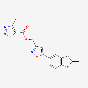 molecular formula C17H15N3O4S B2482588 (5-(2-Methyl-2,3-dihydrobenzofuran-5-yl)isoxazol-3-yl)methyl 4-methyl-1,2,3-thiadiazole-5-carboxylate CAS No. 1203388-23-1