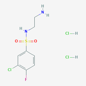 molecular formula C8H12Cl3FN2O2S B2482607 N-(2-氨基乙基)-3-氯-4-氟苯基-1-磺酰胺二盐酸盐 CAS No. 1803599-24-7