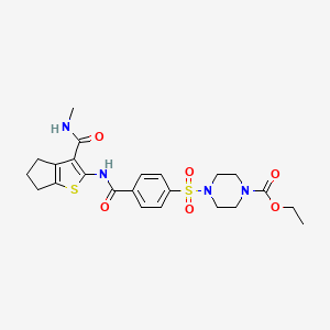 molecular formula C23H28N4O6S2 B2482609 ethyl 4-((4-((3-(methylcarbamoyl)-5,6-dihydro-4H-cyclopenta[b]thiophen-2-yl)carbamoyl)phenyl)sulfonyl)piperazine-1-carboxylate CAS No. 923166-14-7