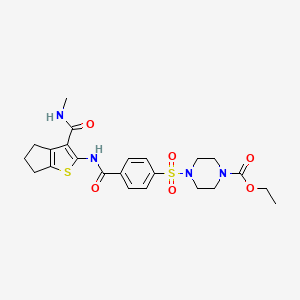 molecular formula C23H28N4O6S2 B2482609 4-((4-((3-(甲基氨基甲酰基)-5,6-二氢-4H-环戊[b]噻吩-2-基)氨基甲酰基)苯基)磺酰基)哌嗪-1-羧酸乙酯 CAS No. 923166-14-7